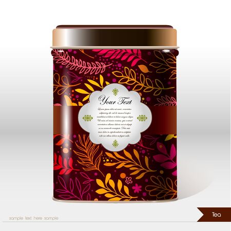 Vector box with flowers, leaves , plants and place for your text. Design product package. Tea, coffee, dry productsのイラスト素材