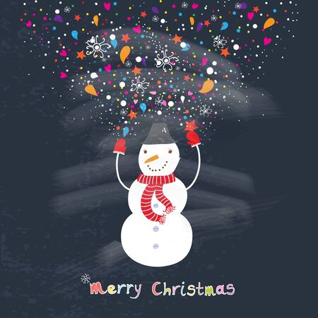 Christmas Cute Cheerful Snowman with Red Scarfのイラスト素材