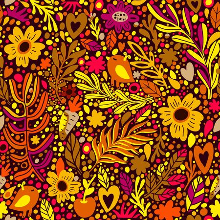 Autumn Floral seamless pattern with leaves. Vectorのイラスト素材
