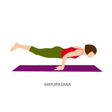 Woman in Mayurasana or Peacock yoga pose.のイラスト素材