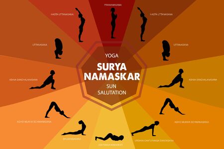 Yoga infographics. Surya Namaskar sequence. Vectorのイラスト素材