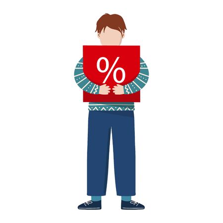 Boy holds a sale box with a giftのイラスト素材