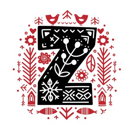 Creative letter Z with folk motives - scandinavianのイラスト素材