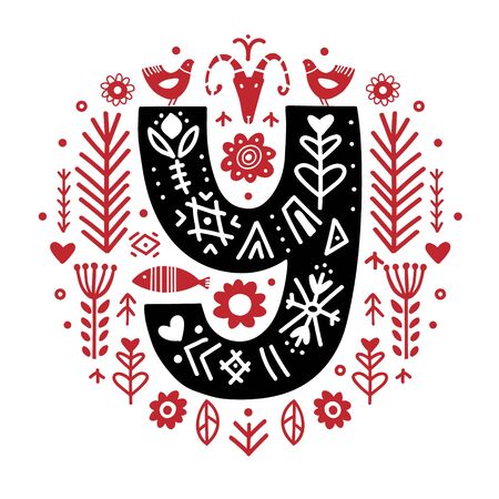 Creative letter Y with folk motives - scandinavianのイラスト素材
