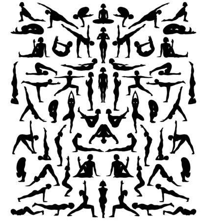 Silhouettes girl practicing yoga exercises.のイラスト素材