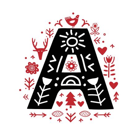 Creative letter A with folk motives - scandinavianのイラスト素材