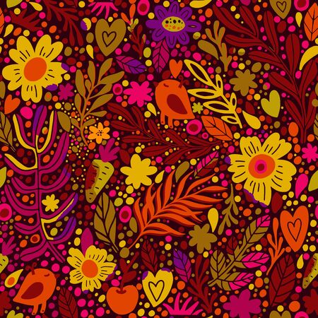 Autumn Floral seamless pattern with leaves. Vectorのイラスト素材
