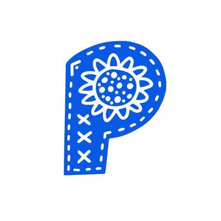 Creative letter P with folk motives - scandinavian. Vector illustration.のイラスト素材