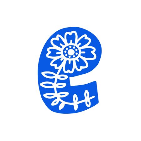 Creative letter E with folk motives - scandinavian. Vector illustration.のイラスト素材