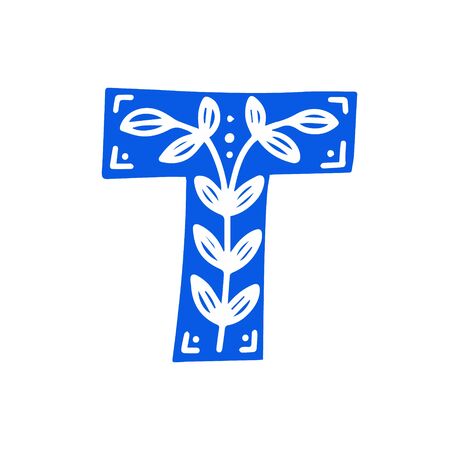 Creative letter T with folk motives - scandinavian. Vector illustration.のイラスト素材