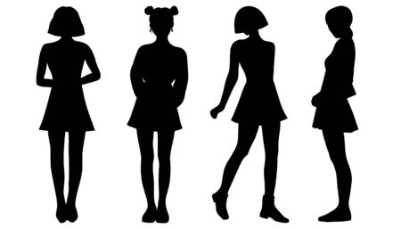 Girls students black silhouette flat vector.のイラスト素材