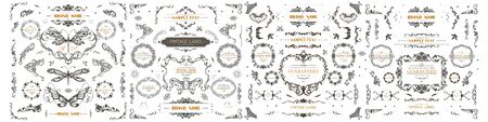 Set of Vintage Decorations Elements. Flourishes Calligraphic Ornaments and Frames with place for your text. Decorative swirls or scrolls, vintage frames , flourishes, labels and dividers. Retro Style のイラスト素材
