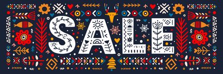 Sale lettering in ethnic folk style. Hand drawnのイラスト素材