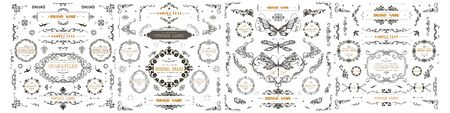 Set of Vintage Decorations Elements. Flourishes Calligraphic Ornaments and Frames with place for your text. Decorative swirls or scrolls, vintage frames , flourishes, labels and dividers. Retro Style のイラスト素材