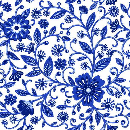 Floral watercolor pattern with blue flowersのイラスト素材