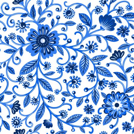 Floral watercolor pattern with blue flowersのイラスト素材