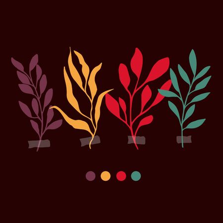 Vector botanic illustrations. Botanical clipart. Set of color branches. Floral Herb Design elements. Perfect for wedding invitations, greeting cards, blogs, posters and moreのイラスト素材