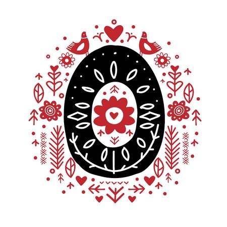 Creative letter O with folk motives - scandinavian. Vector illustration.のイラスト素材