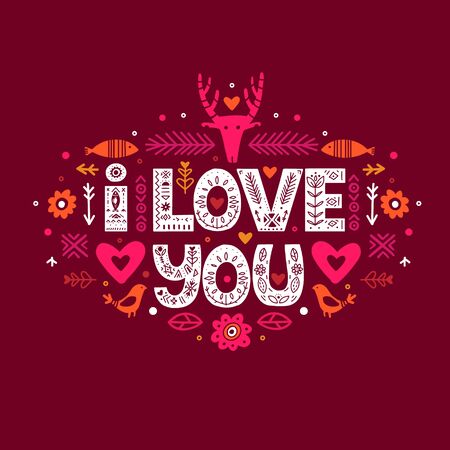 I Love You quote Lettering poster in ethnic folk style. Vectorのイラスト素材