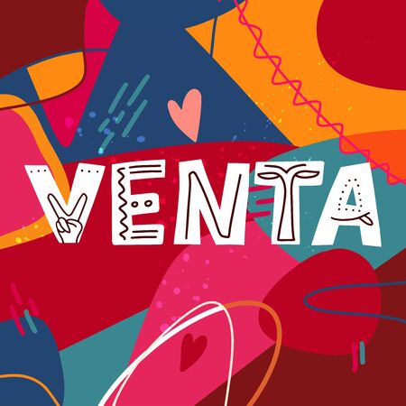 Sale in Spanish - Venta. Lettering poster Venta in ethnic folk style with red elements.のイラスト素材
