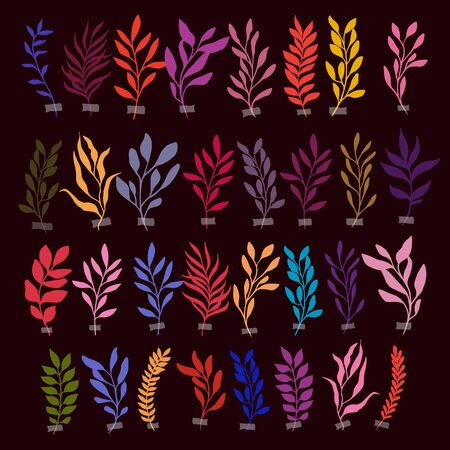 Set of Vector botanic illustrations. Botanical clipart. Set of color branches. Floral Herb Design elements. Perfect for wedding invitations, greeting cards, blogs, posters and moreのイラスト素材