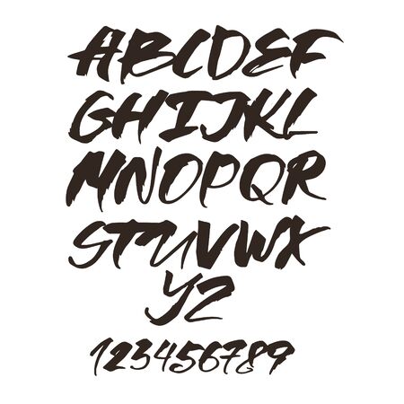 Alphabet letters. Black handwritten font drawn with liquid ink and brush. Calligraphic script vectorのイラスト素材
