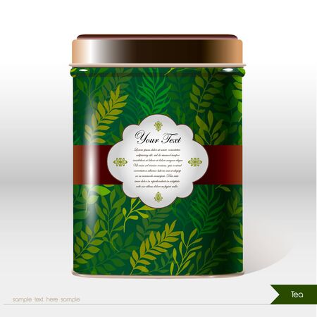 Vector box with flowers, leaves , plants and place for your text. Design product package. Tea, coffee, dry productsのイラスト素材