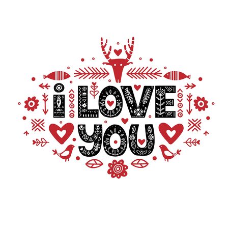 I Love You quote Lettering poster in ethnic folk style. Vectorのイラスト素材