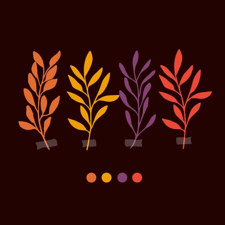 Vector botanic illustrations. Botanical clipart. Set of color branches. Floral Herb Design elements. Perfect for wedding invitations, greeting cards, blogs, posters and moreのイラスト素材