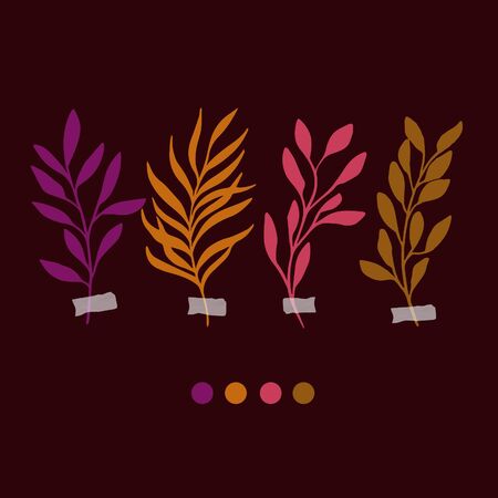 Vector botanic illustrations. Botanical clipart. Set of color branches. Floral Herb Design elements. Perfect for wedding invitations, greeting cards, blogs, posters and moreのイラスト素材