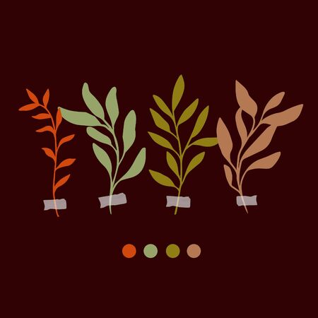 Vector botanic illustrations. Botanical clipart. Set of color branches. Floral Herb Design elements. Perfect for wedding invitations, greeting cards, blogs, posters and moreのイラスト素材