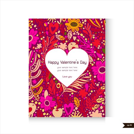 I Love You postcard with abstract flowers and branch. Trends colors. Valentines Day vector greeting card. Love and dating postcard. Engagement, wedding celebration banner.のイラスト素材
