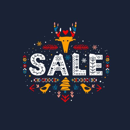 Sale lettering on blackboard in ethnic style.のイラスト素材