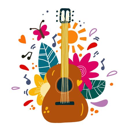 Guitar flat hand drawn vector illustration. Vectorのイラスト素材