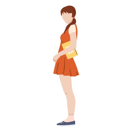 Young Student girl flat vector illustration.のイラスト素材