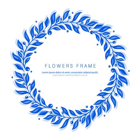 Blue watercolor vector frame with branchのイラスト素材