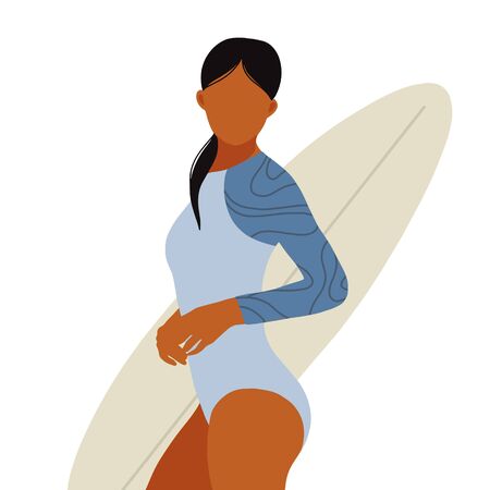 Girl surfer on flat style.のイラスト素材