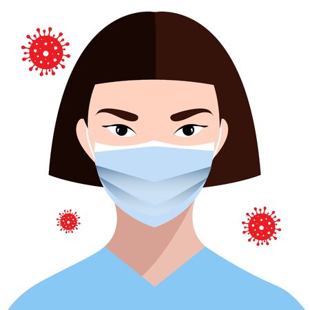 Girl in medical face mask. Vector illustrationのイラスト素材