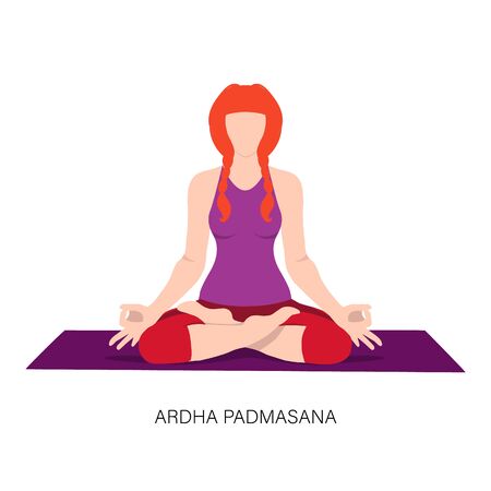 Woman in Ardha padmasana or Yoga Lotus pose.のイラスト素材