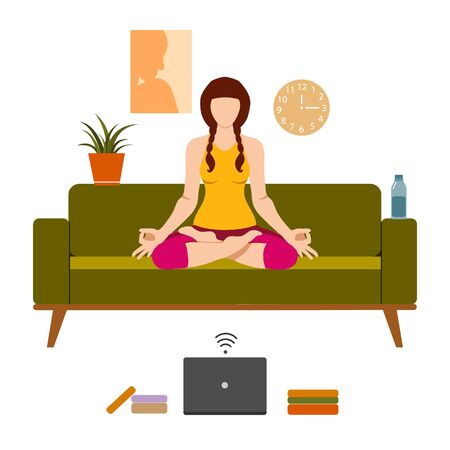 Female cartoon character practicing Hatha yoga.のイラスト素材