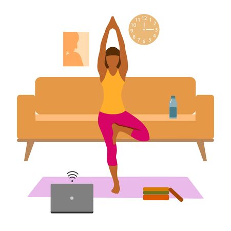 Female cartoon character practicing Hatha yoga.のイラスト素材