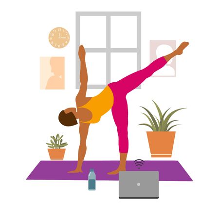 Female cartoon character practicing Hatha yoga.のイラスト素材