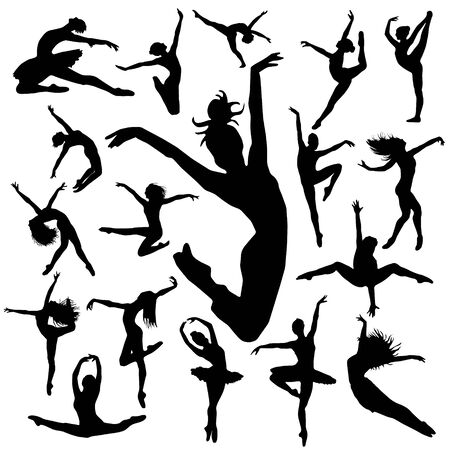 Set Dance Girl ballet silhouettes. Dancing womenのイラスト素材