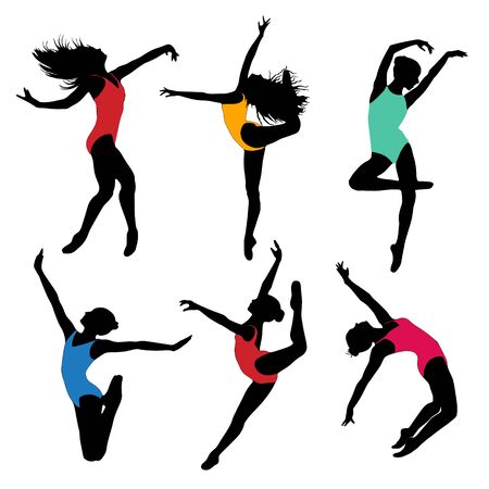 Set Dance Girl ballet silhouettes. Dancing womenのイラスト素材