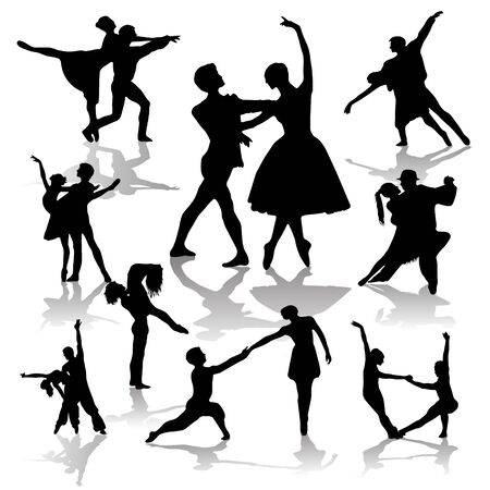 Collection of Dancing Couples Silhouettes. Vector illistrationのイラスト素材