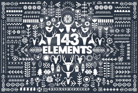 Collection of different folk art elementsのイラスト素材