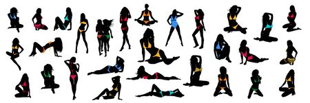Bikini girls silhouette collection. Vectorのイラスト素材