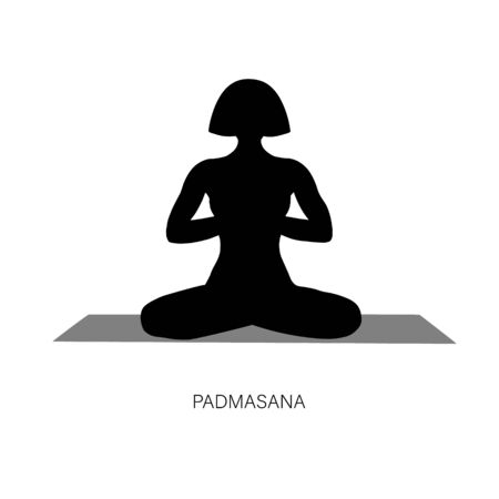 Woman in Ardha padmasana or Yoga Lotus pose.のイラスト素材