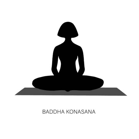 Woman in Ardha padmasana or Yoga Lotus pose.のイラスト素材