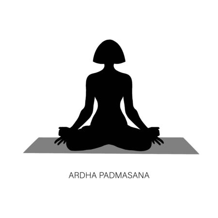 Woman in Ardha padmasana or Yoga Lotus pose.のイラスト素材